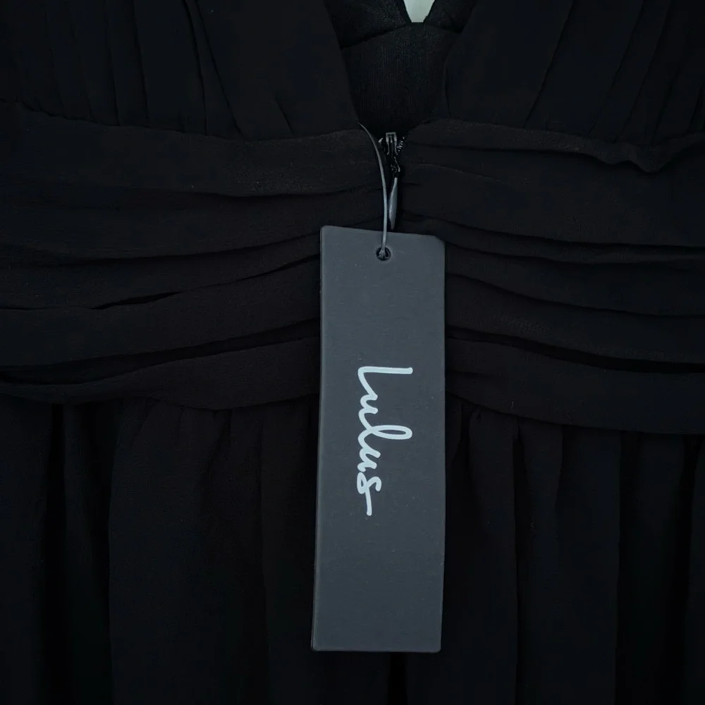 Lulus Heavenly Hues Black Maxi Dress | Formal Gown w/ Slit /Size M/NWT - Picture 7 of 10